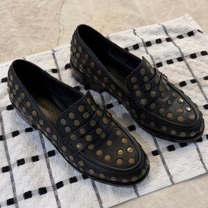 Cynthia Rowley Black & Brass Studded Loafers